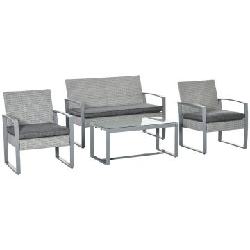 Outsunny Set Mobilier de Grădină Compact, Canapea, Fotoliu, Ratan Gri, Ideal pentru Spații Mici | Aosom Romania