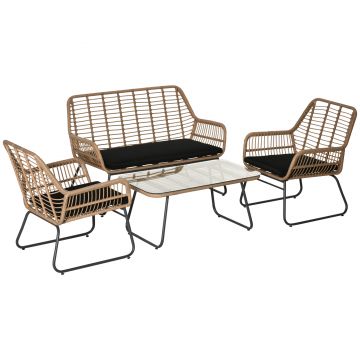 Set de canapele pentru veranda Outsunny , ratan, 4 piese, Natural | Aosom RO