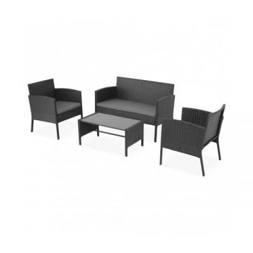 Set mobilier - 2 fotolii, canapea 2 locuri si masuta LAREDO negru/gri