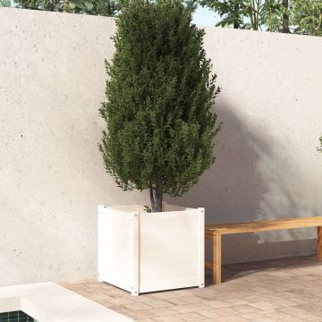 vidaXL Jardinieră de grădină, alb, 60x60x60 cm, lemn masiv de pin