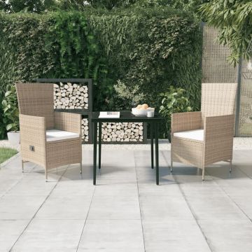 vidaXL Set de mobilier de grădină, cu perne, 3 piese, bej