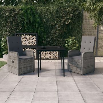vidaXL Set de mobilier pentru grădină, cu perne, 3 piese, gri