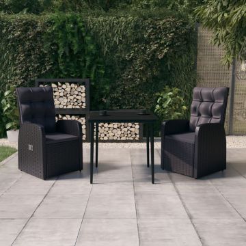 vidaXL Set mobilier de grădină cu perne, 3 piese, negru