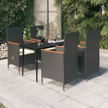 vidaXL Set masă pentru grădină, 5 piese, cu perne, negru