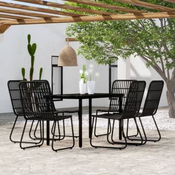 vidaXL Set mobilier de grădină, 7 piese, negru