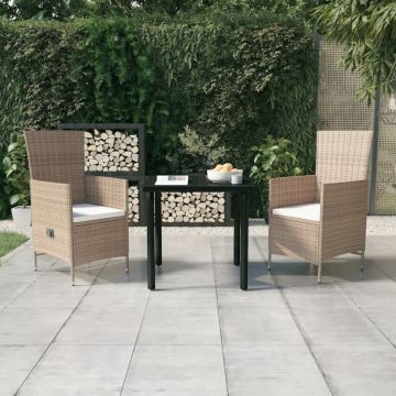 vidaXL Set mobilier de grădină, cu perne, 3 piese, bej