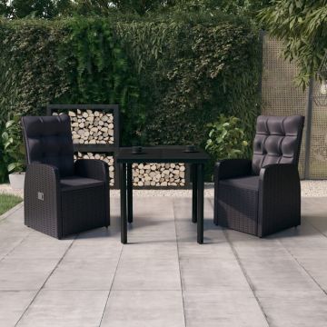 vidaXL Set mobilier de grădină, cu perne, 3 piese, negru