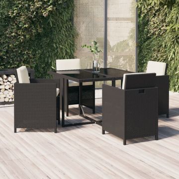 vidaXL Set mobilier de grădină cu perne, 5 piese, negru, poliratan