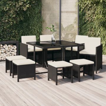 vidaXL Set mobilier de grădină cu perne, 9 piese, negru, poliratan