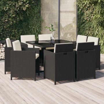 vidaXL Set mobilier de grădină cu perne, 9 piese, negru, poliratan