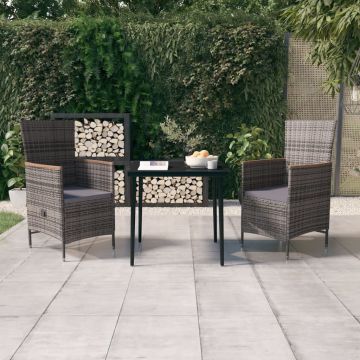 vidaXL Set mobilier pentru grădină, cu perne, 3 piese, gri