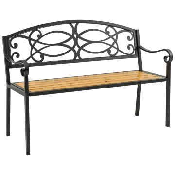 Bancă de Grădină Outsunny pentru 2 Persoane, Design Clasic din Metal și Lemn, Rezistentă la Intemperii, 127x52x88cm | Aosom Romania