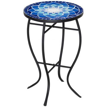 Masuta de Gradina Rotunda din Metal Outsunny, Albastru si Alb, Ф35,5x53,5cm | Aosom RO