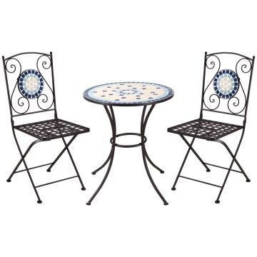 Mobilier de Gradina Outsunny Set 3 Piese cu 2 Scaune Pliante si 1 Masuta, din Metal si Ceramica, Multicolor | Aosom Ro