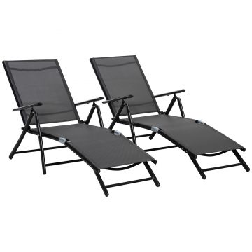 Outsunny Set 2 Sezlonguri de Gradina Pliabile, Spatar Reglabil, Cadru din Aluminiu, Confortabil, Negru, Ideal pentru Relaxare | Aosom Romania