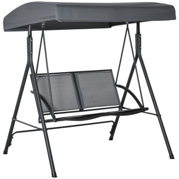 Outsunny Balansoar cu 2 Locuri de Gradina pentru Exterior cu Baldachin Reglabil si Sezuta din Textilen, 140x118x162cm Gri | Aosom Romania Outsunny Balansoar cu 2 Locuri de Gradina pentru Exterior cu Baldachin Reglabil si Sezuta din Textilen, 140x118x162cm Gri | Aosom Romania