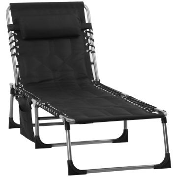 Sezlong de Gradina cu Spatar Reglabil Outsunny in 5 pozitii cu Tetiera, 188x57x30cm, Negru | Aosom Ro