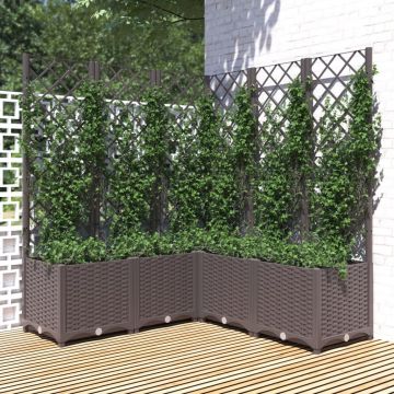 vidaXL Jardinieră de grădină cu spalier, maro, 120x120x136 cm, PP