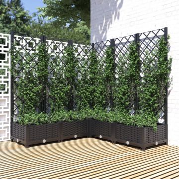 vidaXL Jardinieră de grădină cu spalier, negru, 120x120x121,5 cm, PP