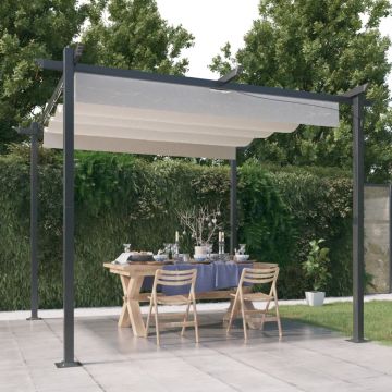 vidaXL Pavilion grădină, acoperiș retractabil, crem, 3x3 m