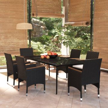vidaXL Set de masă pentru grădină, 7 piese, cu perne, negru