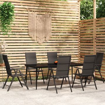 vidaXL Set de mobilier pentru grădină, 7 piese, negru