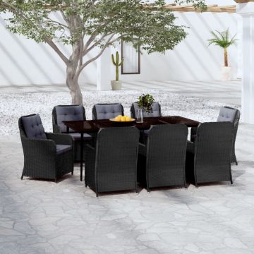 vidaXL Set de mobilier pentru grădină, 9 piese, negru