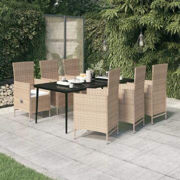 vidaXL Set de mobilier pentru grădină cu perne, 7 piese, bej