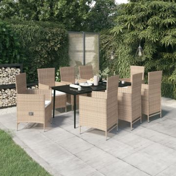 vidaXL Set de mobilier pentru grădină cu perne, 9 piese, bej
