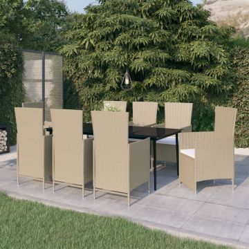 vidaXL Set de mobilier pentru grădină, cu perne, 9 piese, bej