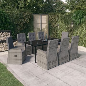 vidaXL Set de mobilier pentru grădină, cu perne, 9 piese, gri
