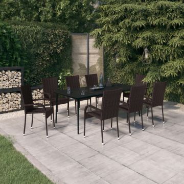 vidaXL Set mobilier de grădină, 9 piese, maro și negru