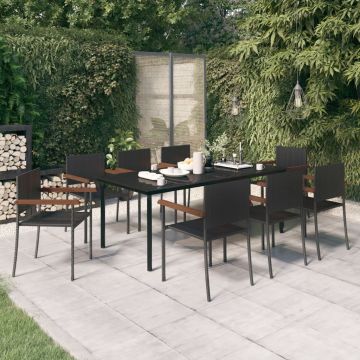 vidaXL Set mobilier pentru grădină, 9 piese, negru