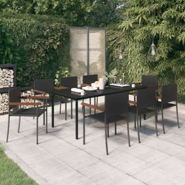 vidaXL Set mobilier de grădină, 9 piese, negru