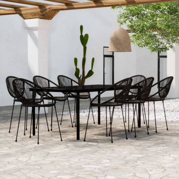 vidaXL Set mobilier de grădină, 9 piese, negru