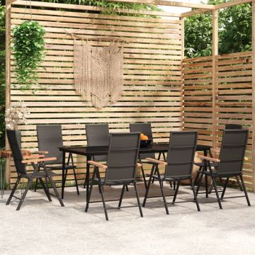 vidaXL Set mobilier de grădină, 9 piese, negru