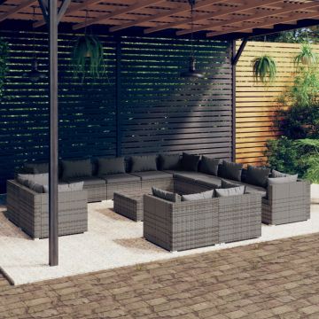 vidaXL Set mobilier de grădină cu perne, 14 piese, gri, poliratan