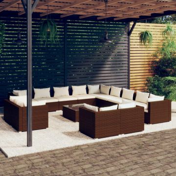 vidaXL Set mobilier de grădină cu perne, 14 piese, maro, poliratan