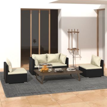 vidaXL Set mobilier relaxare grădină 4 piese cu perne poliratan negru