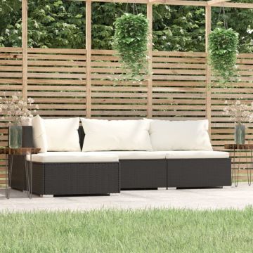 vidaXL Set mobilier de grădină cu perne, 4 piese, negru, poliratan