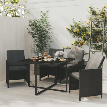 vidaXL Set mobilier de grădină cu perne, 5 piese, negru, poliratan