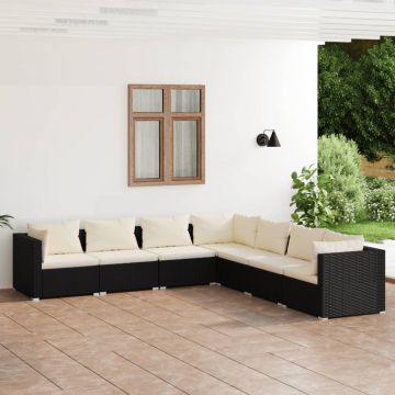 vidaXL Set mobilier de grădină cu perne, 7 piese, negru, poliratan