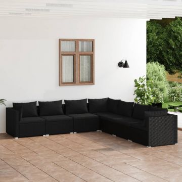 vidaXL Set mobilier de grădină cu perne, 7 piese, negru, poliratan