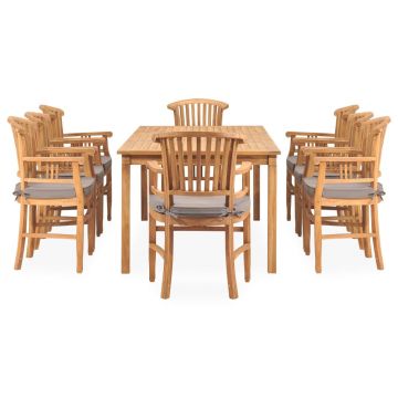 vidaXL Set mobilier de grădină cu perne, 9 piese, lemn masiv de tec