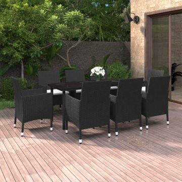 vidaXL Set mobilier de grădină cu perne, 9 piese, poliratan și sticlă