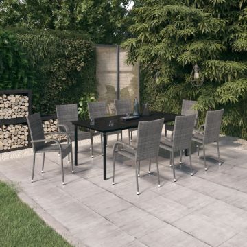 vidaXL Set mobilier de grădină, gri și negru, 9 piese