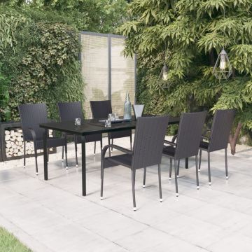vidaXL Set mobilier de grădină,negru, 7 piese