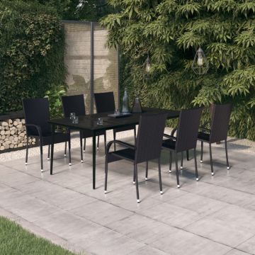 vidaXL Set mobilier de grădină, negru, 7 piese