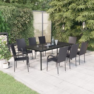 vidaXL Set mobilier de grădină,negru, 9 piese