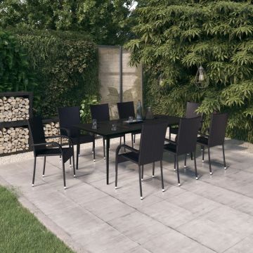 vidaXL Set mobilier de grădină, negru, 9 piese